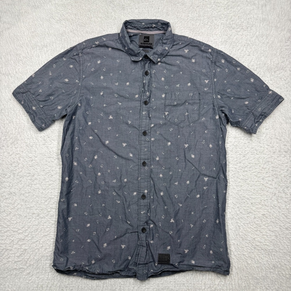 Quicksilver Button Up Shirt Short Sleeve Slim Fit Grayish Blue Men's Size M